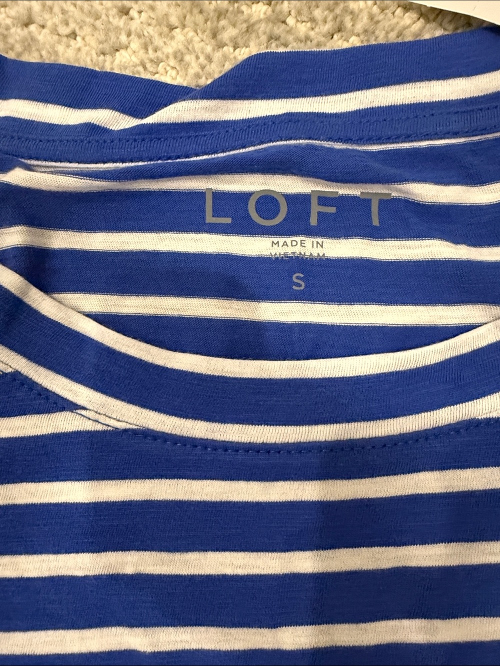 2 NWT LOFT Blue & White Striped Puff Sleeve Tee - Picture 2 of 3